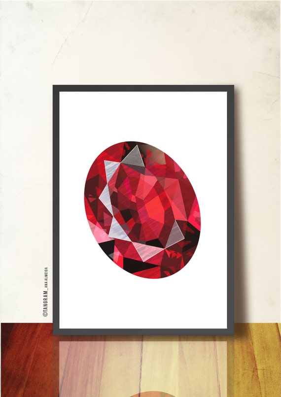 Ruby July Birthstone Valentines day Mothers day gift,  Geometric Art Ruby birthstone Gift for her