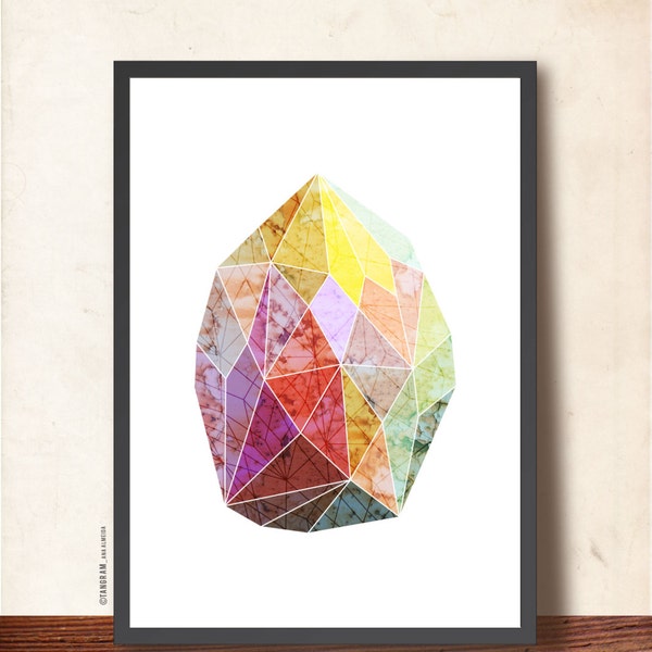 Geometric print. Affiche Scandinave. Geometric Art, Abstract Gemstone, Jewel Art Print. Imaginary Precious Stone. Purple, Violet