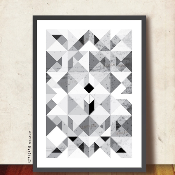 Geometric Print. Affiche scandinave. Abstract Art. Black & White. "Reflections of Me", Geometric print, TANGRAMartworks