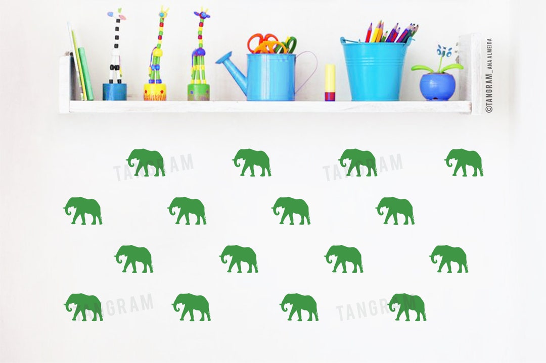 Small Elephant Vinyl Decals. Elephant Wall Decals. 16 Green Vinyl