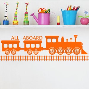Train vinyl sticker. Choo choo sticker. Kids room train sticker. All aboard train wall decal. Locomotive and railway decor. Train vinyl