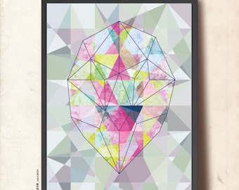 Geometric gemstone poster. Geometric print. Abstract wall art. Origami gem poster. Geometric art print. Modern home decor