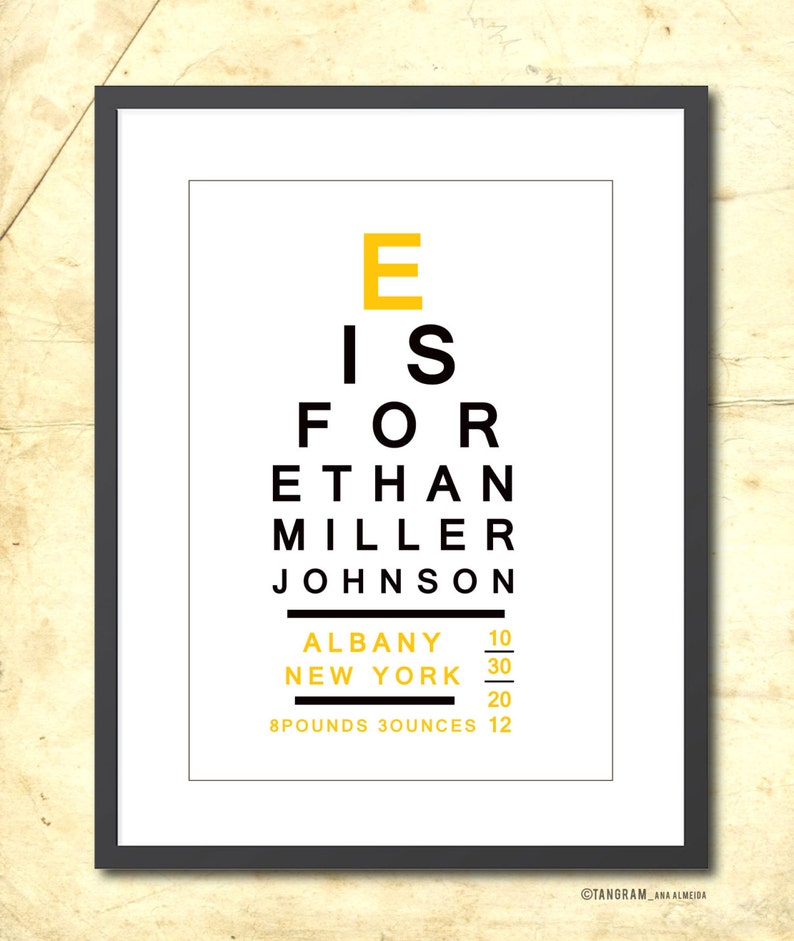 Eye Chart Poster. Baby Name Eye Chart. Retro Nursery Wall Art. Personalized Poster. Custom Baby