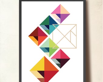 Geometric Print. "Modular Tangram", art poster. Mid Century Modern, Scandinavian design inspired. Geometric art for home office decor