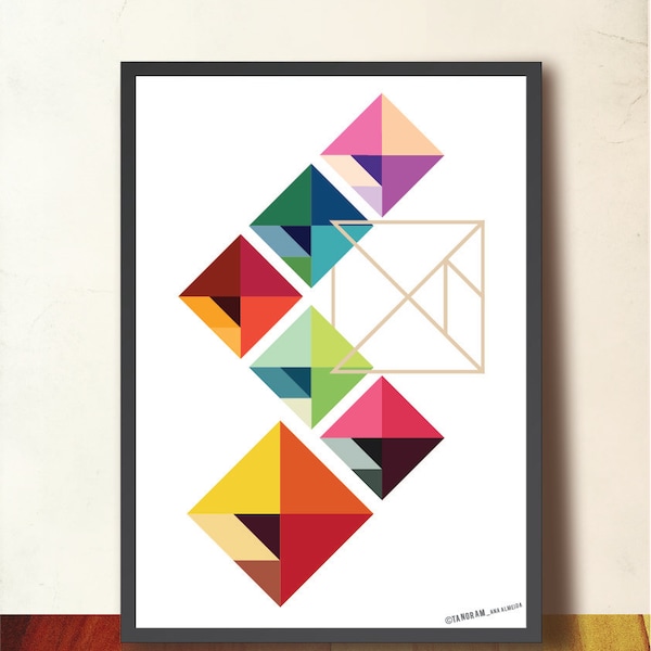 Geometric Print. "Modular Tangram", art poster. Mid Century Modern, Scandinavian design inspired. Geometric art for home office decor