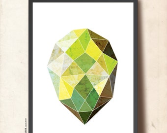 Geometric print , GEOMETRIC Art Poster. Gemstone Wall Art, Abstract Jewel. Precious Stone, Green facet gemstone. Geometrisches plakat