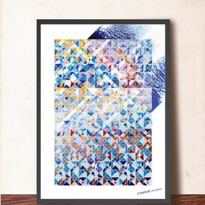Sternenstar-Nacht-Druck. Sky Night geometrische Kunst-Plakat. Blaue Schattierungen abstrakte Kunst. Skandinavisches Design inspiriert, von TANGRAMartworks