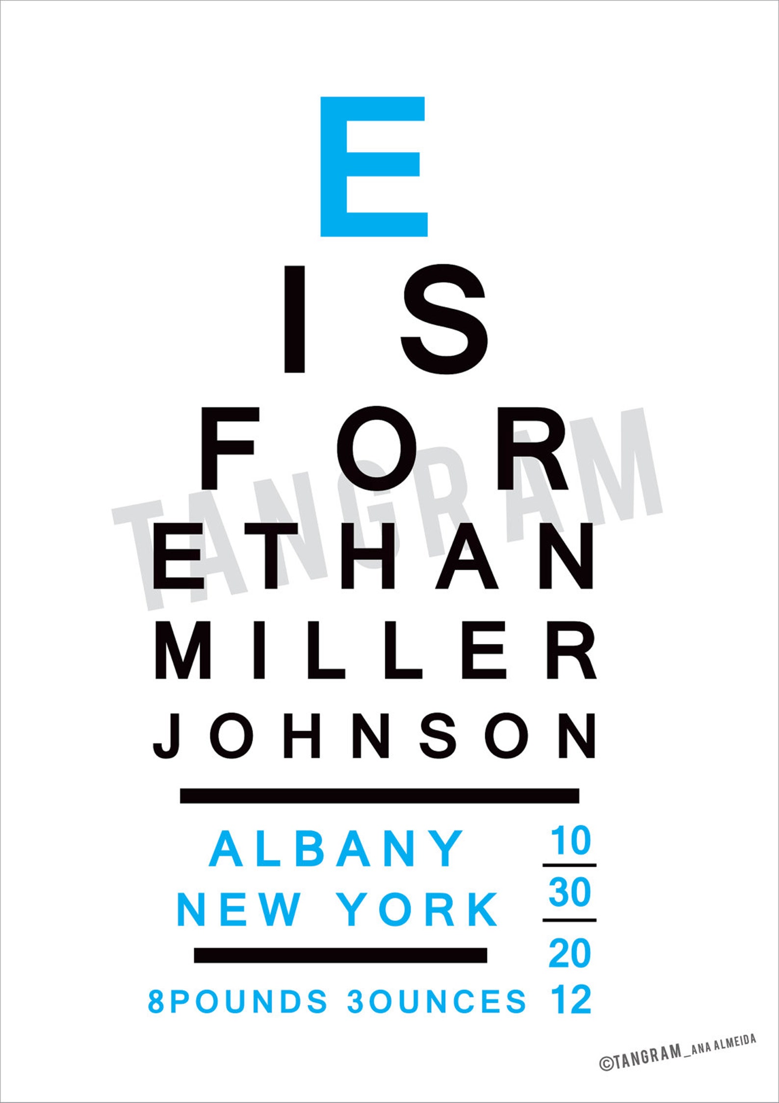 Eye Chart Poster. Baby Name Eye Chart. Retro Nursery Wall Art