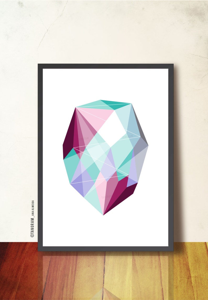 Geometric art print, Faceted Precious Jewel Print. Gemstone wall art. Abstract Precious Stone, purple, teal. Modern home decor image 1