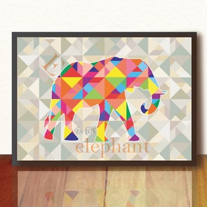 Elephant poster. Elephant print. Geometric elephant. A4 Geometric poster art print. Nursery elephant print. Elephant kids room