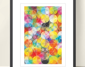 Geometric print. Art poster bright colors. Circles triangles wall art. Modern Print, Geometric Shapes. Gift for her. Geometrisches plakat