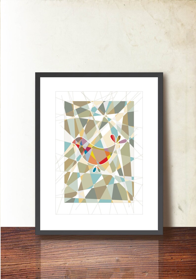 Bird geometric poster. Geometric bird wall art. Abstract Etsy