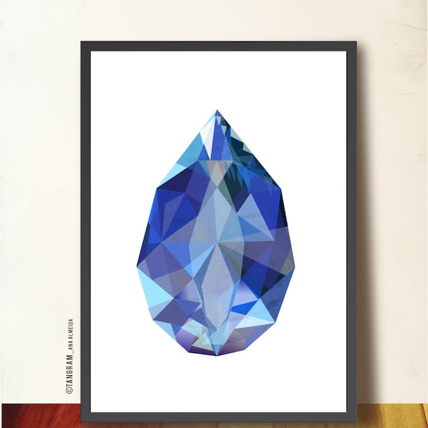 Sapphire September Birthstone poster. Gemstone Art Print. Imaginary Precious Stone. Sapphire art print, polygon, Geometric Art print