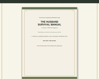 Funny Husband Survival Manual, Household Binder, In Case of Wife Emergency (Digital PDF)