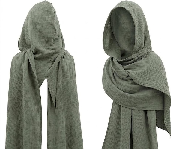 Hooded Cowl Scarf, Sage Green Medieval Wrap for Unisex Cosplay