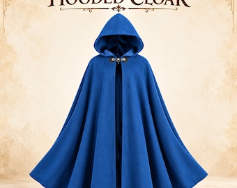 Kids Hooded Cloak in Blue Velvet, Large Medieval Costume Cape