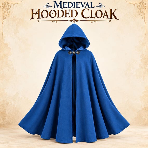 Kids Hooded Cloak in Blue Velvet, Large Medieval Costume Cape