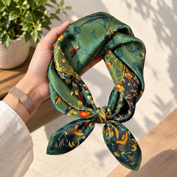 Silk Square Scarf, 100% Mulberry 25.6 Inch Multicolor Headscarf