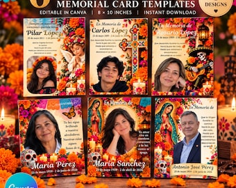 6  Dia de los Muertos Photo Portraits Memorial Templates, Editable Canva , Mexican Ofrenda