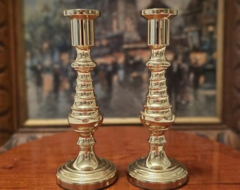 Vintage Baldwin Solid Brass Beehive Candlesticks Pair 4.75" Small Slim Taper Candle Holders USA