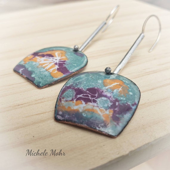 Ocean View Vitreous Enamel and Sterling Silver Earrings