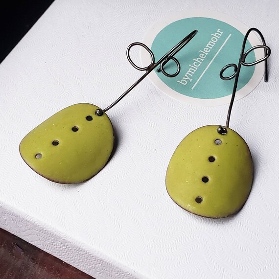 Little Green Apples Vitreous Enamel and Sterling Silver Earrings