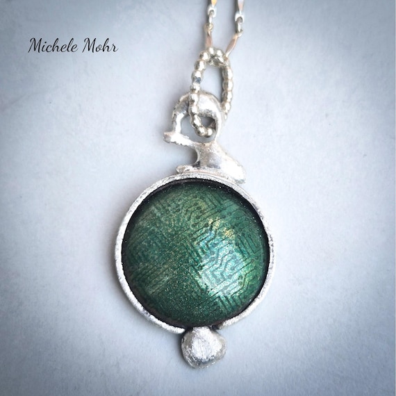 Zen Garden Vitreous Enamel Silver Silver with Fine Silver Accent Pendant Necklace