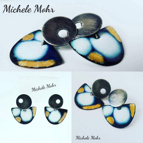 SALE - Moonglow Vitreous Enamel and Sterling Silver Post Earrings