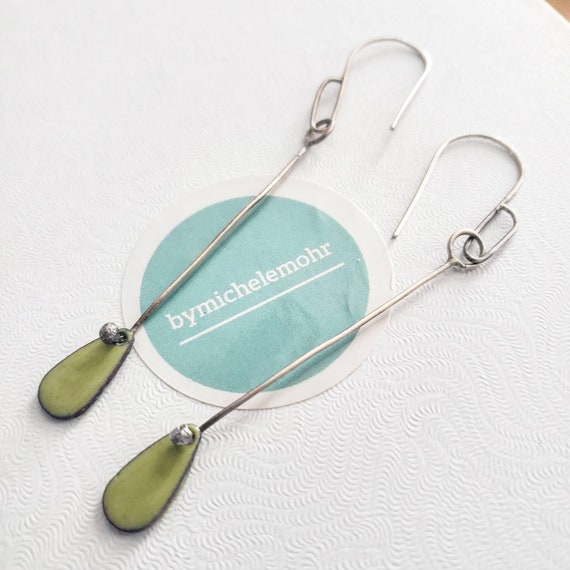 Green with Envy Vitreous Enamel Teardrop and Sterling Silver Teardrop Earrings