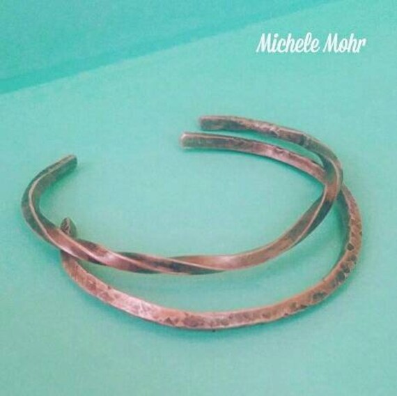 Wavy and Hammered Copper Cuff Bracelet Set