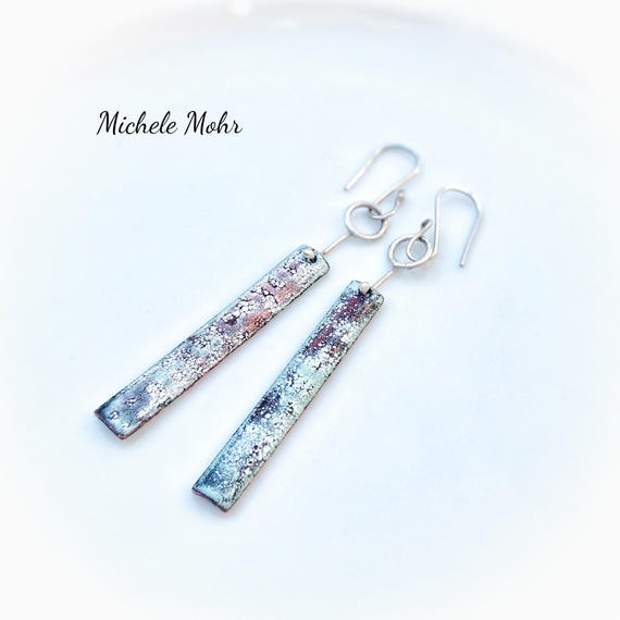 She's Fresh Enamel and Sterling Silver Bar Earrings with Sterling Silver Ear Wires