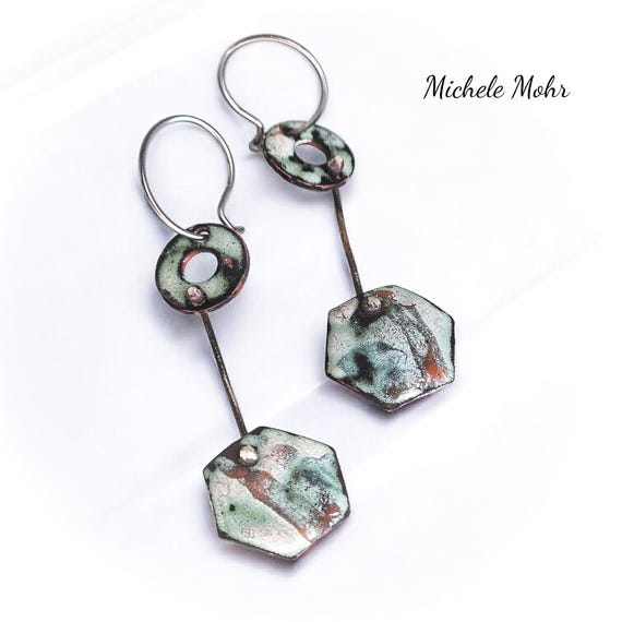 Urbanscape Enamel and Sterling Silver Earrings with Stainless Steel Hoop Ear Wires Urban Edgy Artisan Jewelry