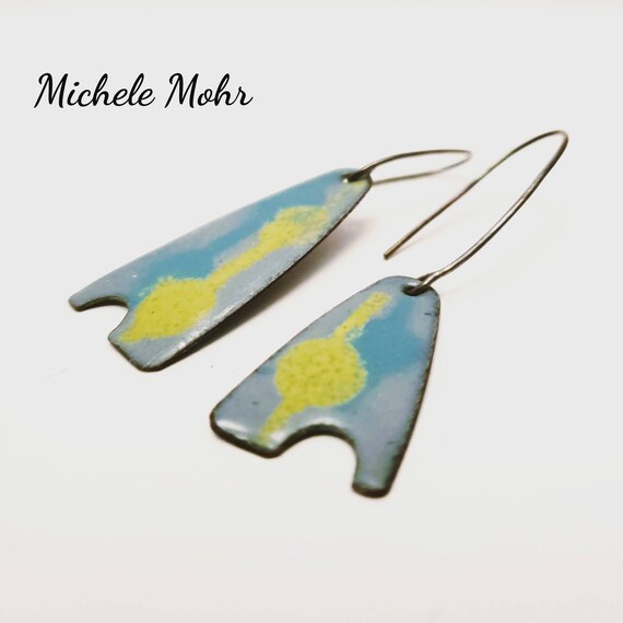 SALE - The Mod Squad Asymmetrical Vitreous Enamel and Sterling Silver Earrings