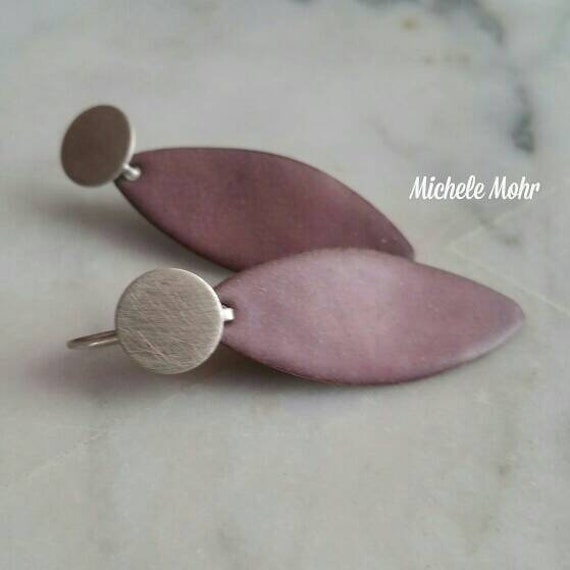 Orchid Enamel Leaf and Sterling Silver Earrings