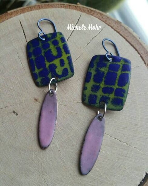 Funky Enamel Copper Dangle Earrings