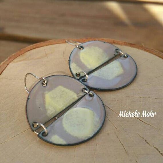 Dove Gray and Cream Kiln Fired Vitreous Enamel Earrings
