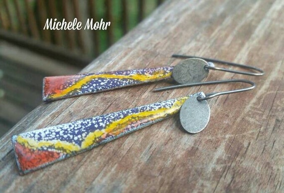 Nature's Colors Enamel copper and sterling silver earrings.