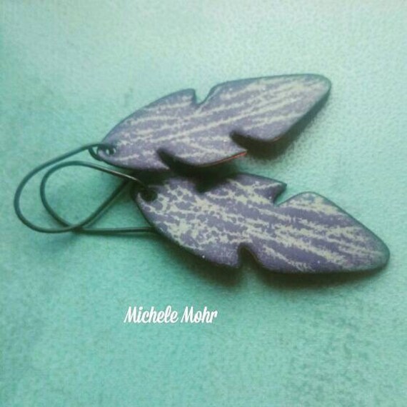 Vitreous Enamel Kiln Fired Feather Enamel Earrings with Oxidized Sterling Silver Ear Wires