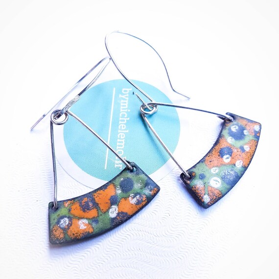 Abstract Expression Vitreous Enamel and Sterling Silver Earrings