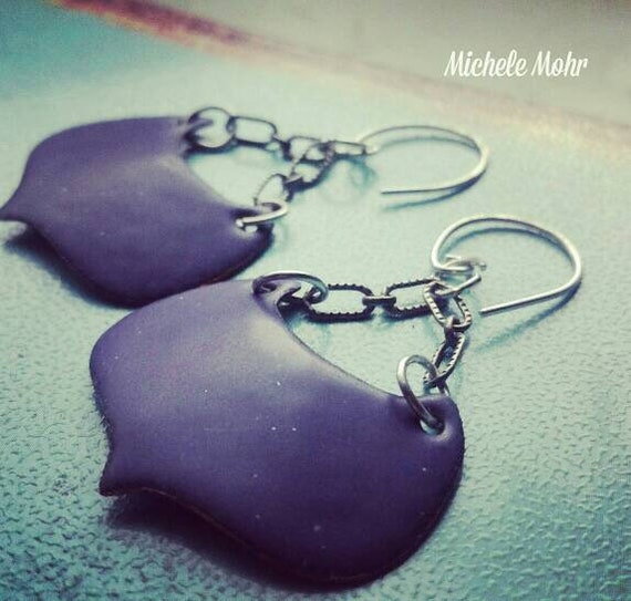 Grape Purple Kiln Fired Vitreous Enamel Earrings with Sterling Silver Links and Ear Wires
