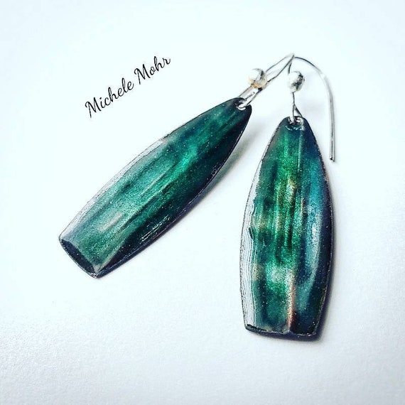 Emerald Sea Vitreous Enamel and Fine Silver Earrings