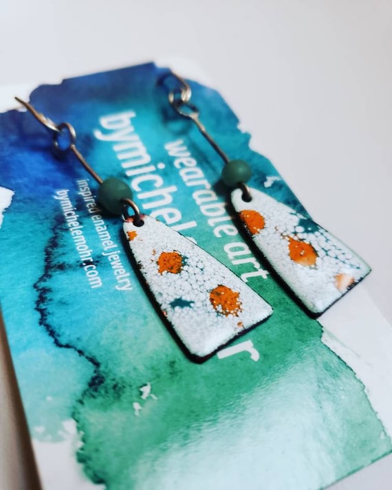 Changing Seasons Kinetic Vitreous Enamel Earrings with Sponge Quartz and Oxidized Sterling Silver