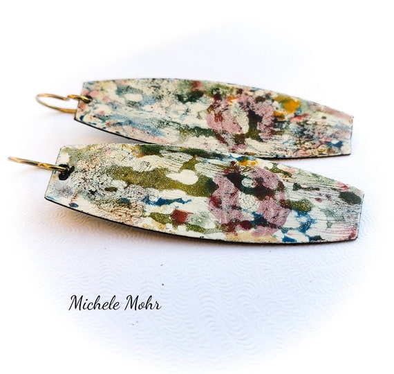 Abstract Enameled Steel Earrings with Hypoallergenic Niobium Ear Wires