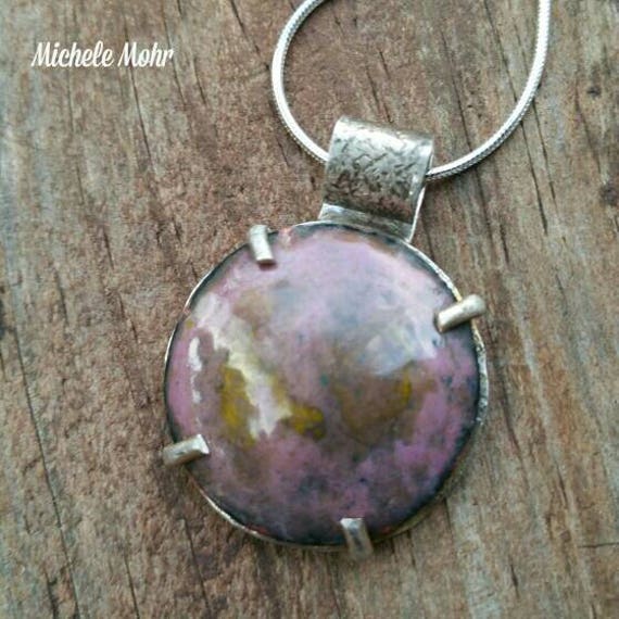 Earth and Sky Vitreous Enameled Copper and Sterling Silver 1" Pendant Sterling Silver 20" Necklace