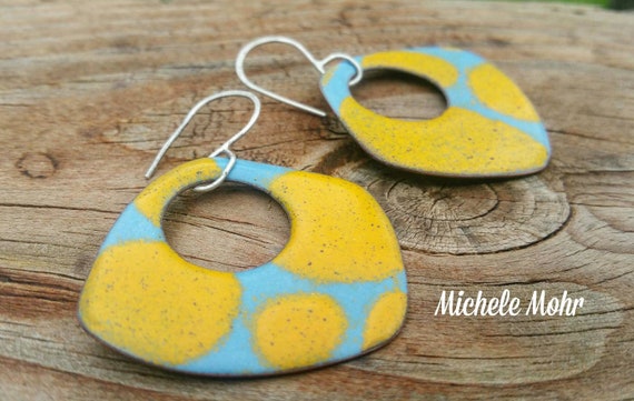 Big Bold Vitreous Enamel Lightweight Earrings with Sterling Silver Ear Wires