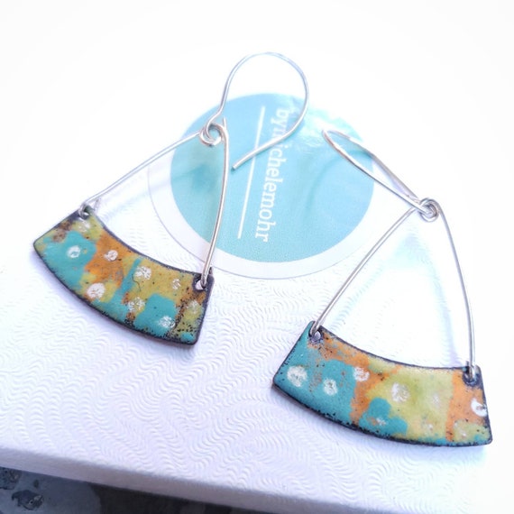 Abstract Expression Vitreous Enamel and Sterling Silver Pendulum Earrings