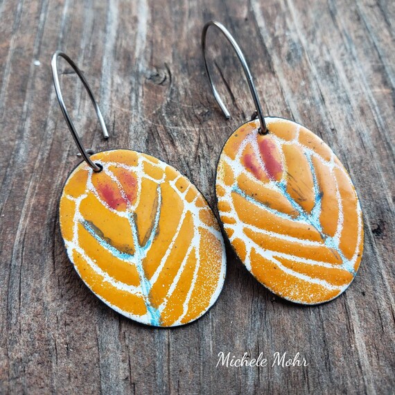 Abstract Tulip Vitreous Enamel Steel Earrings with Niobium Ear Wires