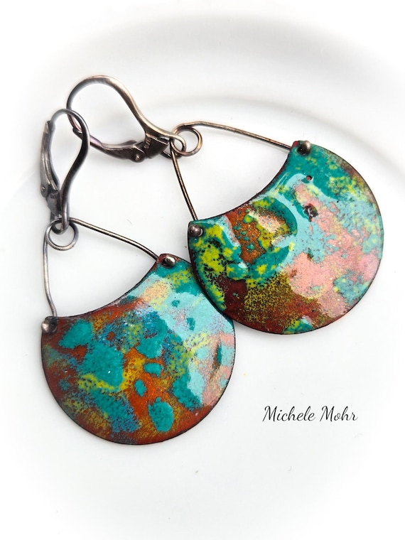 Changing Seasons Enamel and Sterling Silver Lever Back Earrings