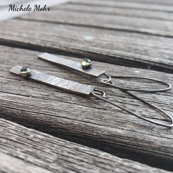Oxidized Sterling Silver Peridot Stick Earrings