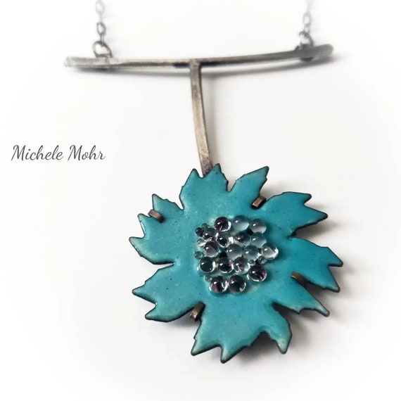 Endless Summer Vitreous Enamel Floral and Sterling Silver 18" Necklace